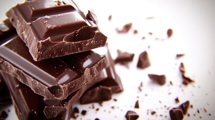 Delicious Stack of Dark Chocolate Bars with Rich Flavors and Chocolate Pieces