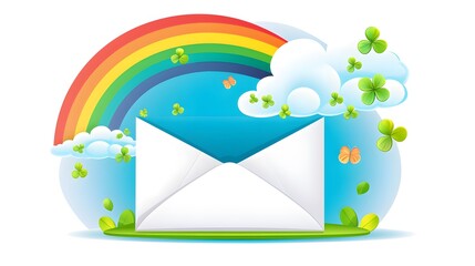 St. Patrick's Day themed invitation envelope with clover, rainbow - Professional Event Stationery Design