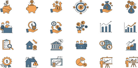 Fototapeta premium Investment icon set. Collection of economy, financial growth, profit and more. Vector illustration.