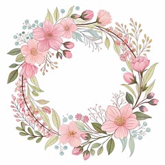 Elegant Floral Wreath with Pink Pastel and Gold Frame