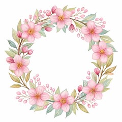 Elegant Floral Wreath with Pink Pastel and Gold Frame