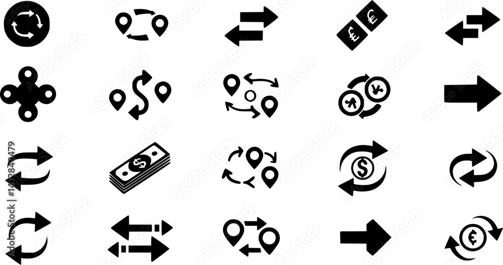 Poster vector set of transfer icon, arrows data transfer icon, exchange arrow icons - swap icon with two ar
