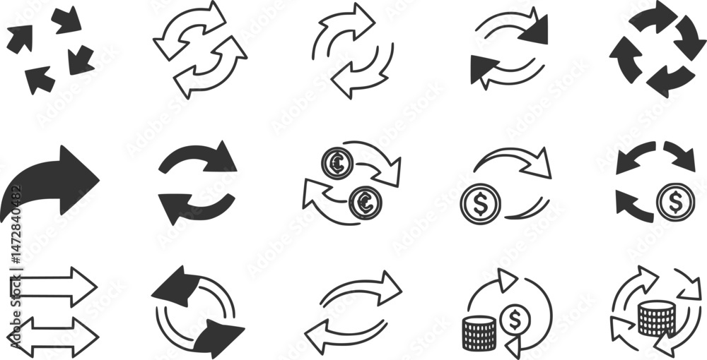 Poster vector set of transfer icon, arrows data transfer icon, exchange arrow icons - swap icon with two ar