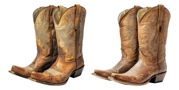 Vintage western cowboy boots with intricate leather designs and texture