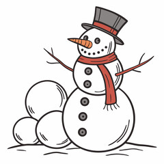 Creative Snowman Vector Illustration | Beautiful and Festive Winter Character Design for Christmas, Holiday Cards, and Seasonal Decorations

