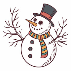 Creative Snowman Vector Illustration | Beautiful and Festive Winter Character Design for Christmas, Holiday Cards, and Seasonal Decorations


