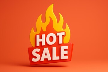 Hot sale banner featuring flames blazing against a vibrant orange background, symbolizing limited-time shopping deals and clearance promotions with enticing discounts for consumers