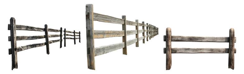 Obraz premium Weathered Wooden Fences in a Rural Landscape Setting Isolated Transparent Background
