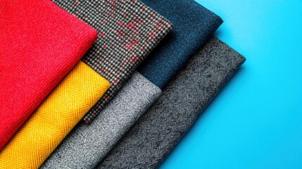 Vibrant textiles displayed on blue background for fashion and design