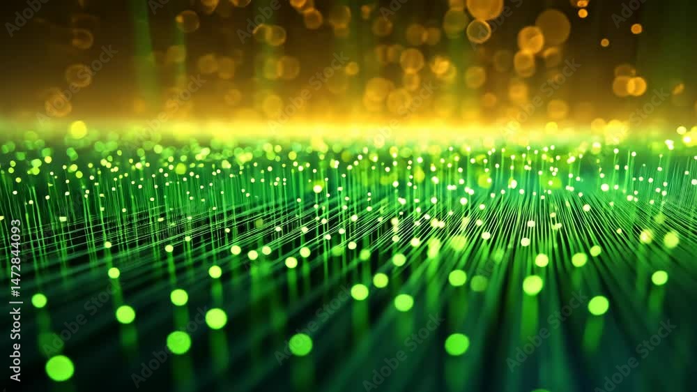Aufkleber vibrant green and golden abstract background with glowing particles creating mesmerizing digital