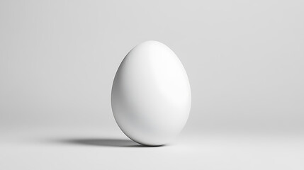 A perfectly smooth, pristine white egg stands alone, its oval form catching the light in a soft, diffused glow against a minimalist background.