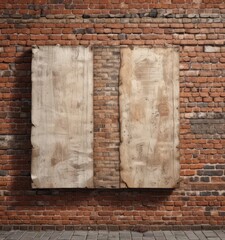 Weathered paper posters glued to a brick wall, showing age and texture , paper, material
