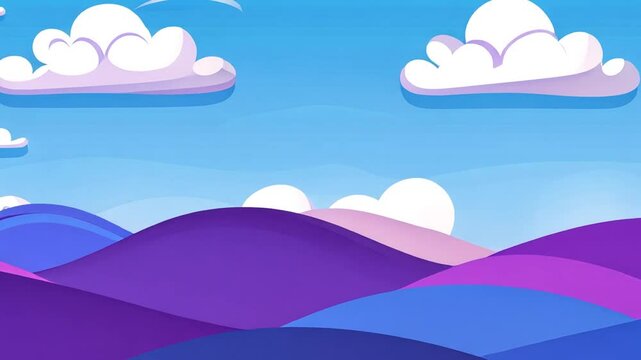 Animated background featuring a serene landscape with stylized clouds and rolling hills