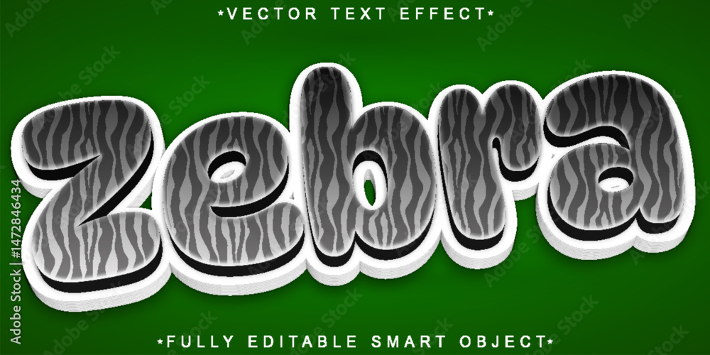 Poster cartoon zebra vector fully editable smart object text effect