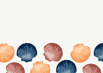 poster with a marine theme, namely with colorful sea mollusks of various shapes on a white background