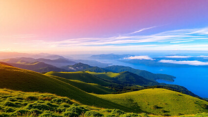 Fototapeta premium Collage of beautiful landscape with mountains forest and river in summer