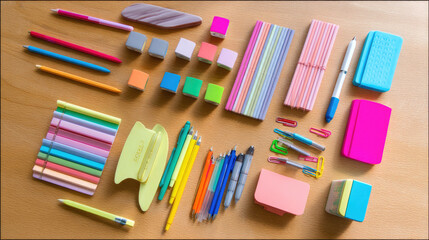 Assortment of colorful writing and art supplies