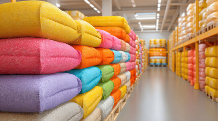 Colorful products displayed in a warehouse