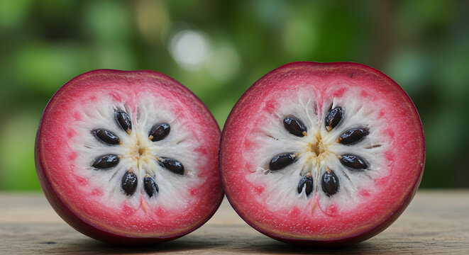 Close Up Of Two Halved Star Apples Presenting Their Unique Pattern