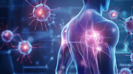 Human body with highlighted cells