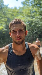 Young Man Covered in Water During Outdoor Summer Activity