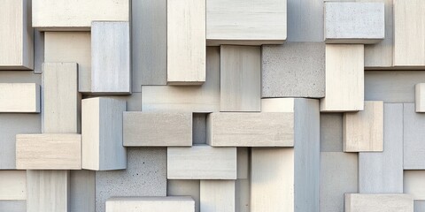 Fototapeta premium Abstract geometric minimal modern wall texture with rectangular blocks in layered arrangement. Creative architecture design concept for construction and decoration projects.