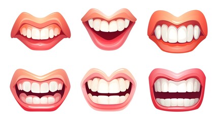 Obraz premium Professional Cartoon Mouth with Teeth Set Vector Symbol Icon Design