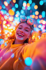 Happy young person in vibrant celebration setting