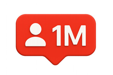 Red and white circular icon with the letter "1m" in the center, isolated on transparent background.