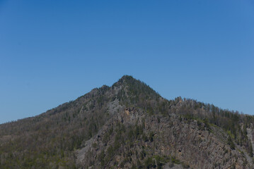 Epic mountain against blue sky. Mountain landscape.