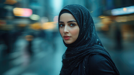 Woman wearing hijab city portrait