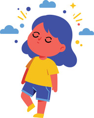 Girl with blue hair enjoying peaceful moment in yellow shirt and blue shorts vector illustration 
