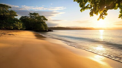 Golden Sunrise Paints a Tranquil Scene on a Tropical Beach Paradise