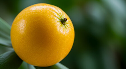Exotic Citrus Fruit Orb On Foliage Close Up With Copy Space