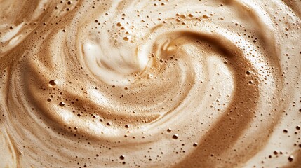 Closeup swirled latte art coffee drink brown cream texture hot food foam cafe milk rich aroma macro