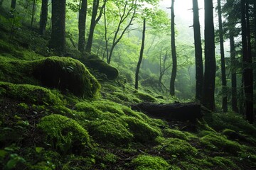 Lush, Moss-Covered Forest Slope