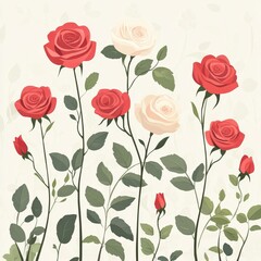 The roses, which are red, pink, and white, have detailed outlines and green leaves
