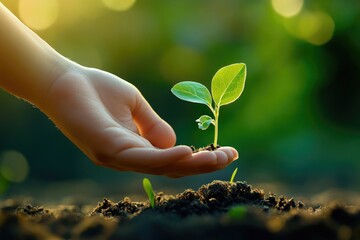 Fototapeta premium Child's hand planting seedling