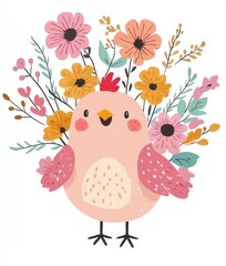 Obraz premium The love for chickens is declared by bold pink text, which features a pink chicken decorated with flowers