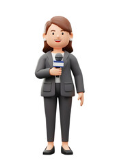 3D Render of a Female News Reporter Holding a Microphone