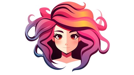 Professional Cartoon Vector Illustration of Color Girl with Two Tails Hair
