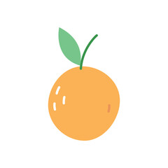 Cute hand drawn orange fruit vector illustration. Juicy citrus cartoon with green leaf on white background. Great for kids designs, packaging and summer themes.