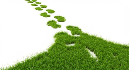 Grass Footprints on White Background