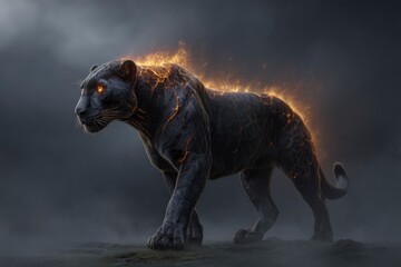 Fiery Black Panther: A Dramatic Dark Fantasy Artwork
