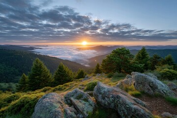 Sunrise Mountain Vista: Serene Landscape with Golden Light