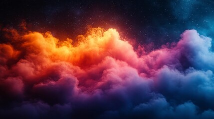 Dreamy clouds blend orange, purple, and blue hues against a starry, dark backdrop