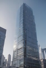 Obraz premium Sleek glass skyscraper rising, city skyline backdrop, city, frame
