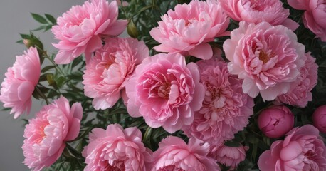Fototapeta premium Luscious pink peonies & roses, abundant blooms Ample copy space , mockup, nature