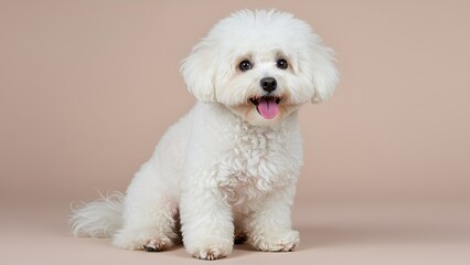 Fototapeta premium Bichon Frise Dog Sitting on Solid Color Background