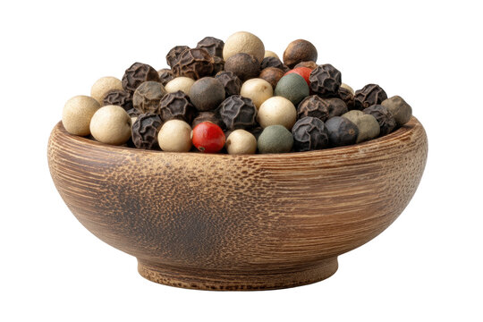 PNG Colorful assortment of peppercorns in wooden bowl on black background - Powered by Adobe